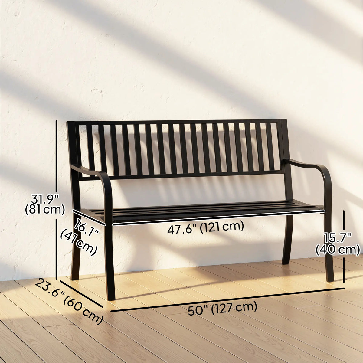 50" Steel Garden Bench Patio Chair Outdoor Seat, Black Outdoor Benches at Gallery Canada
