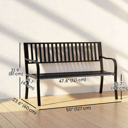50" Steel Garden Bench Patio Chair Outdoor Seat, Black Outdoor Benches at Gallery Canada