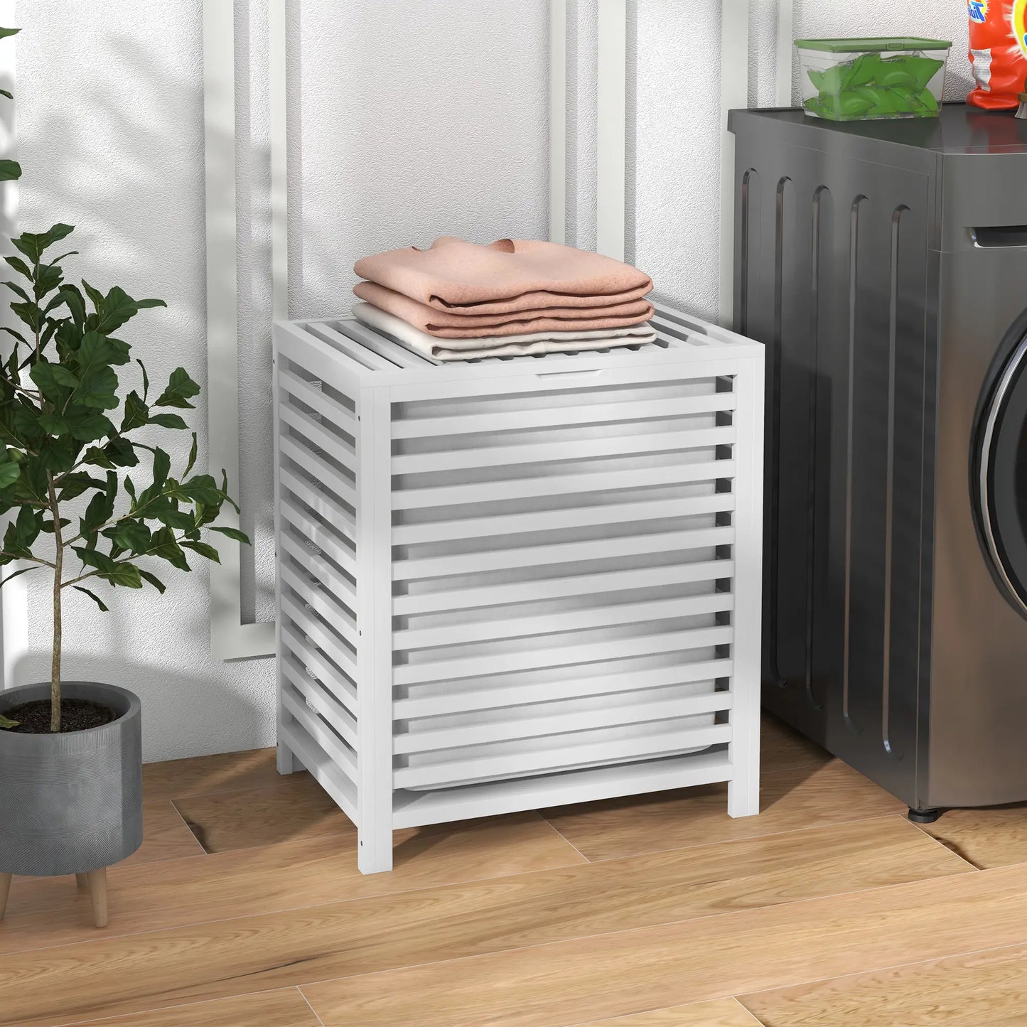 Laundry Basket With Removable Liner Bag, 55L, White Bath Accessories at Gallery Canada