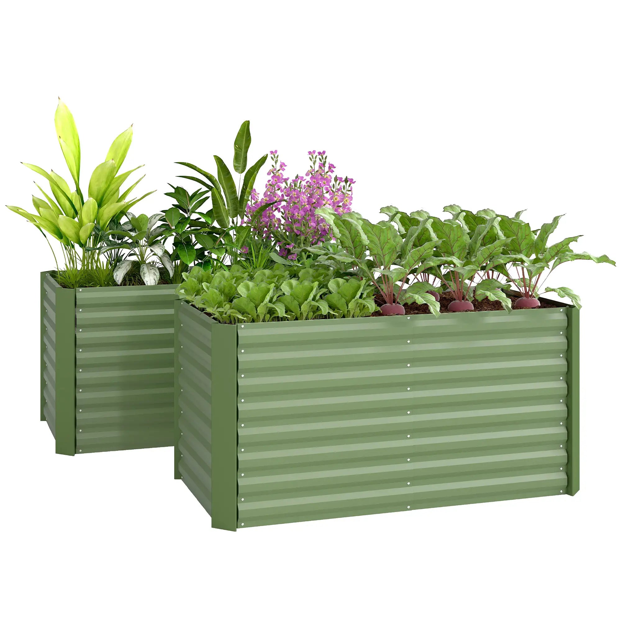 Galvanized Metal Planters Set, 4' x 2' x 2' Raised Garden Bed, Light Green Galvanized Planter Boxes at Gallery Canada