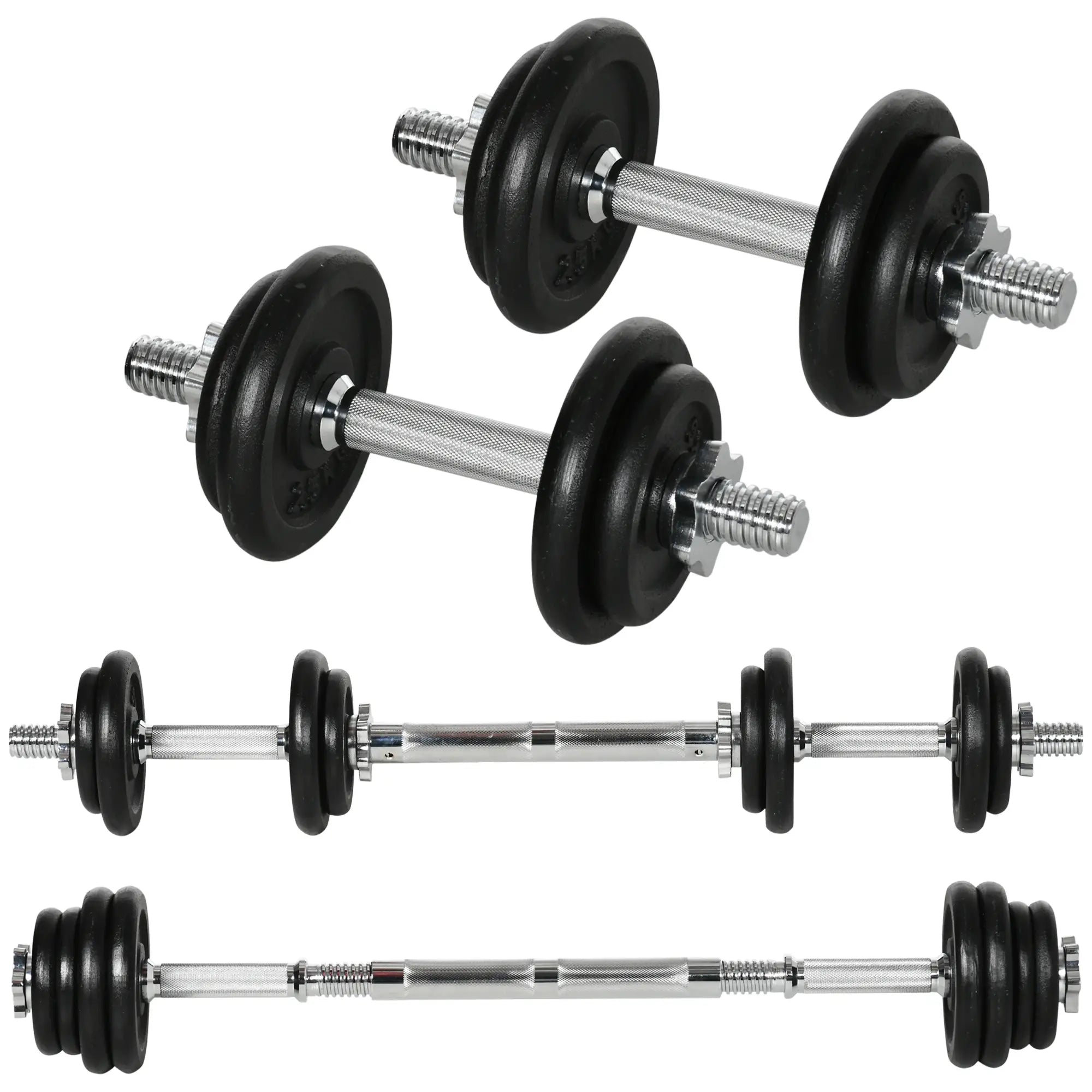44lbs Adjustable Weight Barbell, Dumbbells Set, Non-Slip Handles, Black Dumbbells & Barbells Black, Silver at Gallery Canada