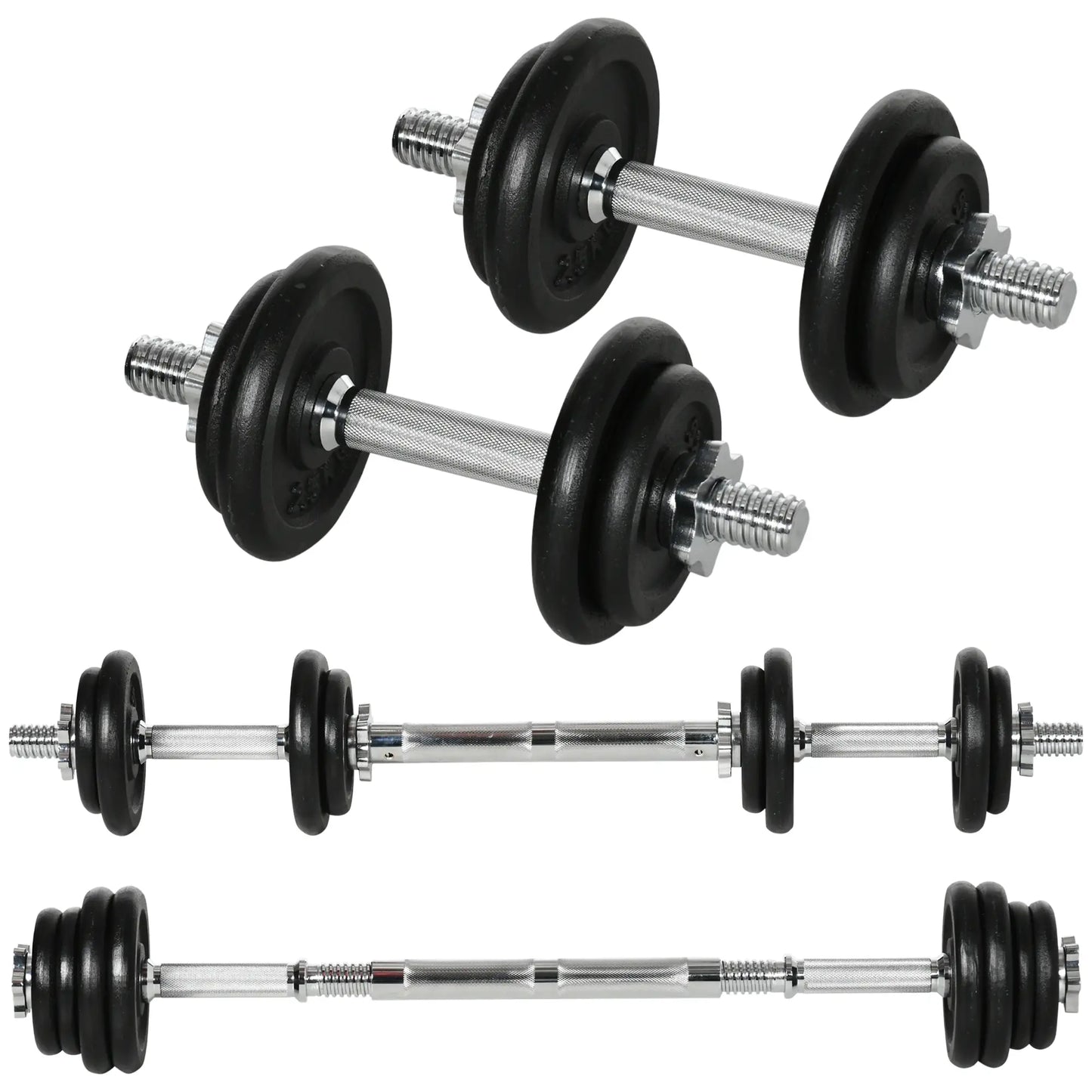44lbs Adjustable Weight Barbell, Dumbbells Set, Non-Slip Handles, Black Dumbbells & Barbells Black, Silver at Gallery Canada
