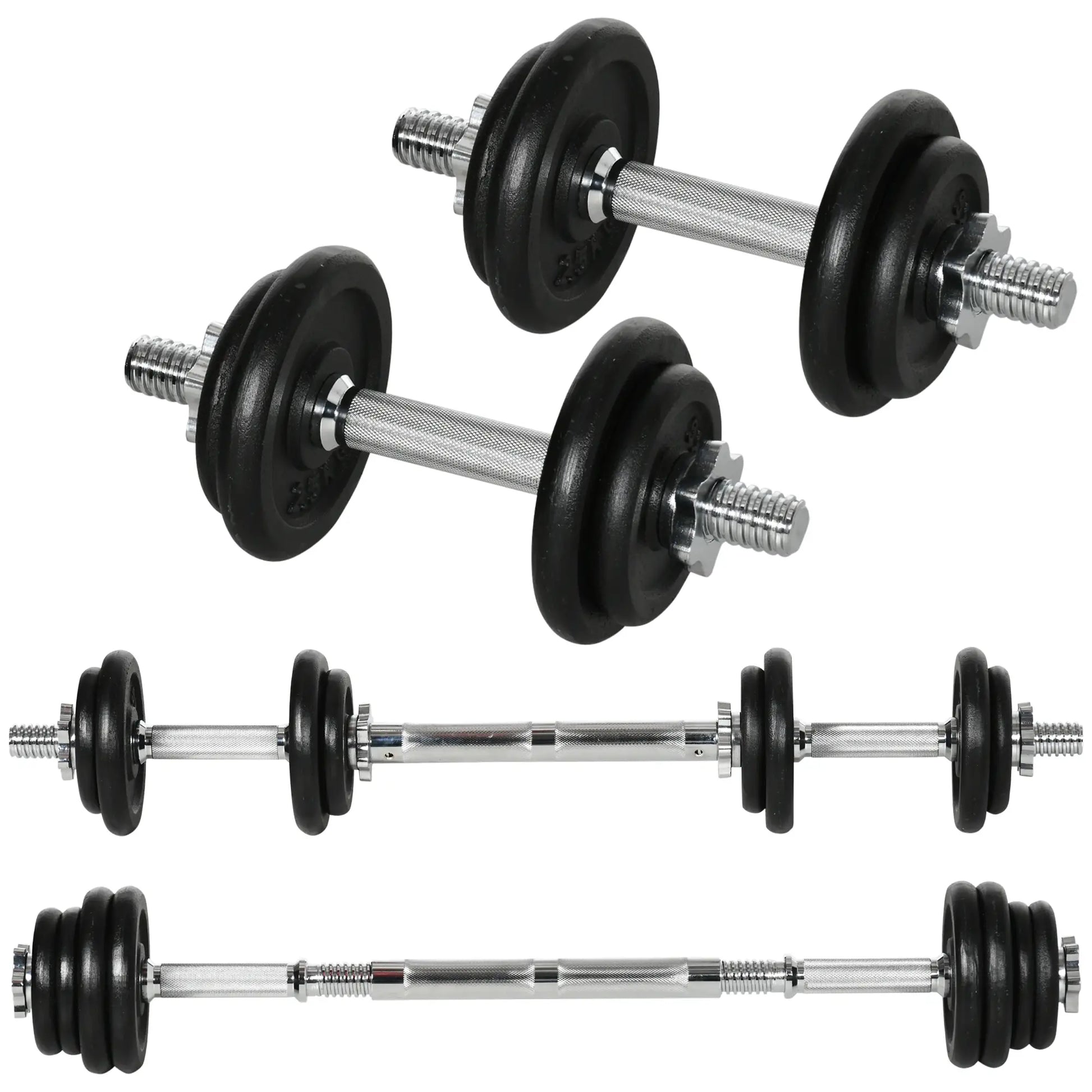 44lbs Adjustable Weight Barbell, Dumbbells Set, Non-Slip Handles, Black Dumbbells & Barbells Black, Silver at Gallery Canada
