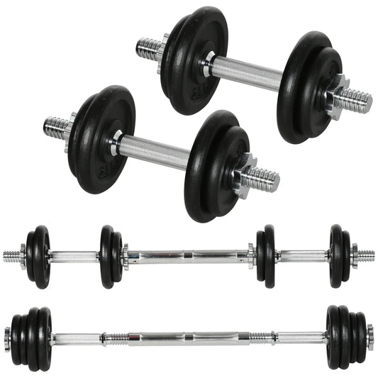44lbs Adjustable Weight Barbell, Dumbbells Set, Non-Slip Handles, Black Dumbbells & Barbells Black, Silver at Gallery Canada