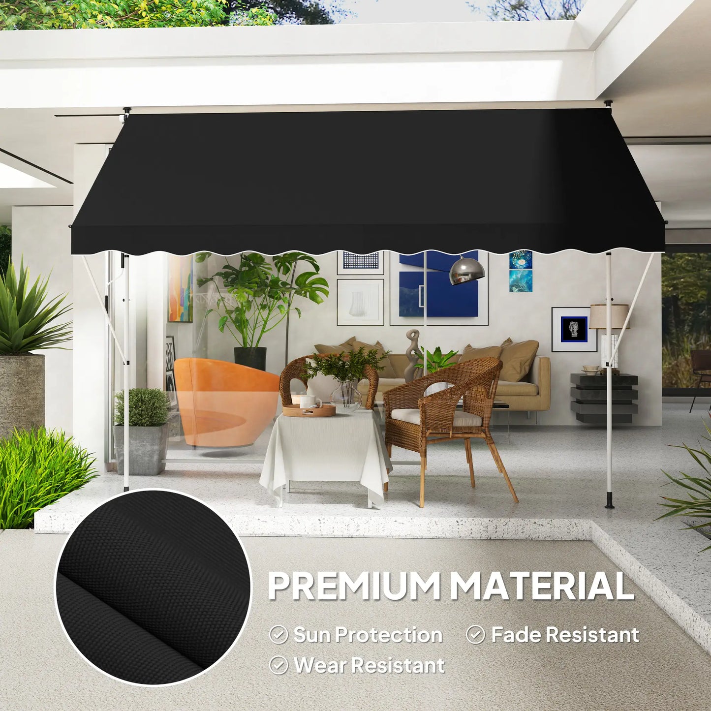 10x5ft Manual Retractable Awning, For Window Door Porch, Black Deck Awnings at Gallery Canada