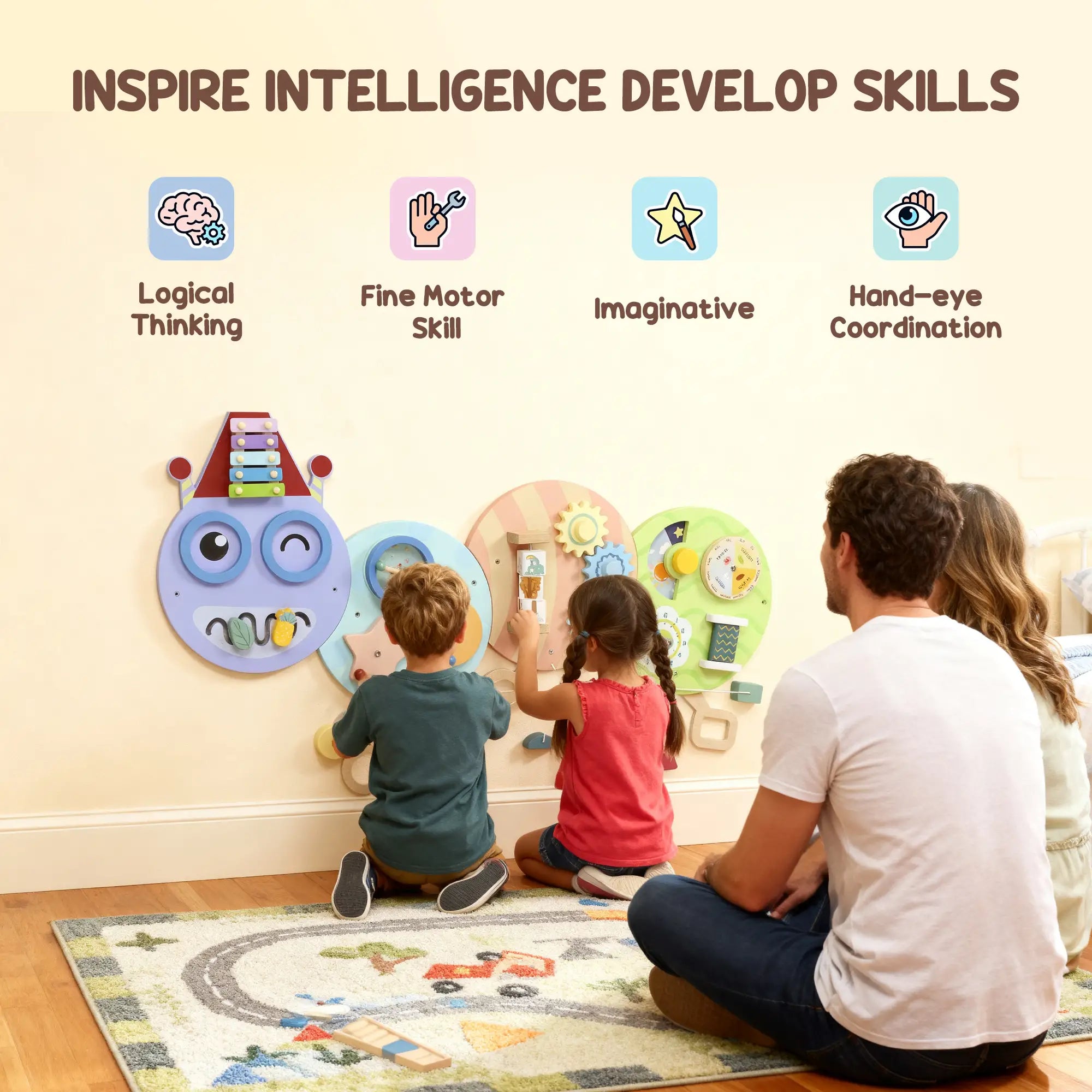 Caterpillar Montessori Busy Board, 7 in 1 Sensory Wall, for Toddlers 3+ Years Toy Playsets at Gallery Canada