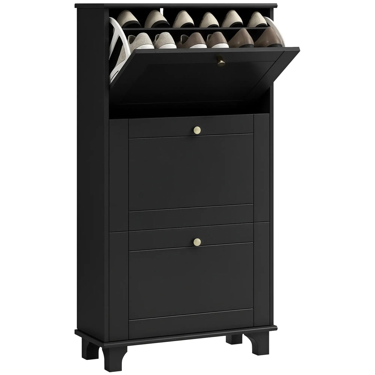 Narrow Shoe Storage, 3 Flip Drawers, Adjustable Shelves, Holds 12 Pairs, Black Shoe Storage Cabinets & Racks at Gallery Canada
