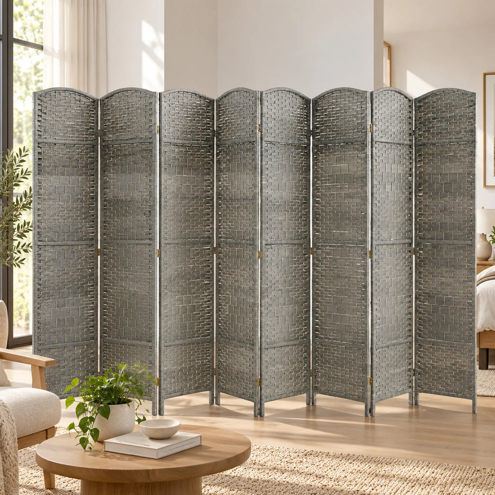 6 Ft Folding Room Divider, 8 Panel Portable Privacy Screen, Mixed Grey Room Dividers at Gallery Canada