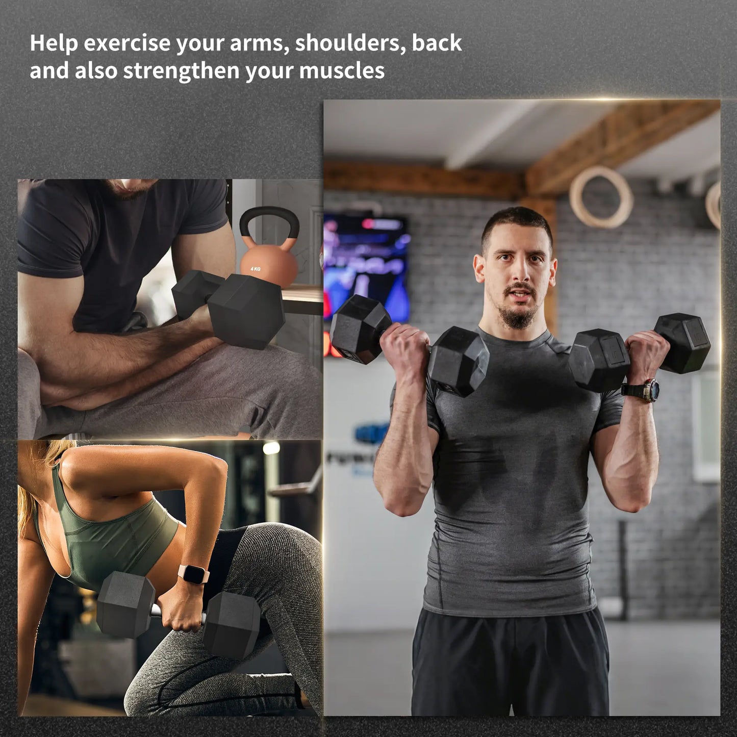 2 x 45lbs Rubber Hex Dumbbells, Fitness Training, Black Dumbbells & Barbells at Gallery Canada