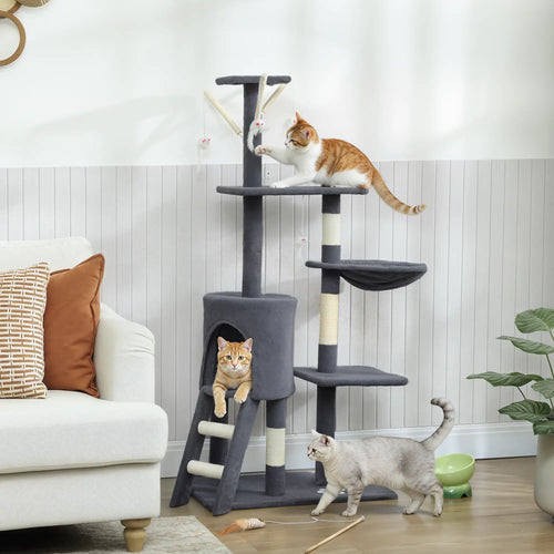 53 Inch Cat Tree Tower, Scratching Posts, Condo, Perches, Dark Grey