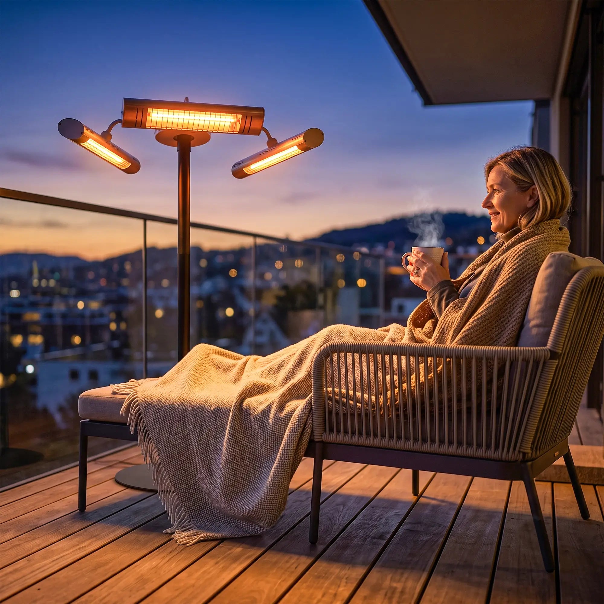 Electric Patio Heater, 3 Heating Panels, Infrared Remote, Silver Electric Tower Heaters at Gallery Canada
