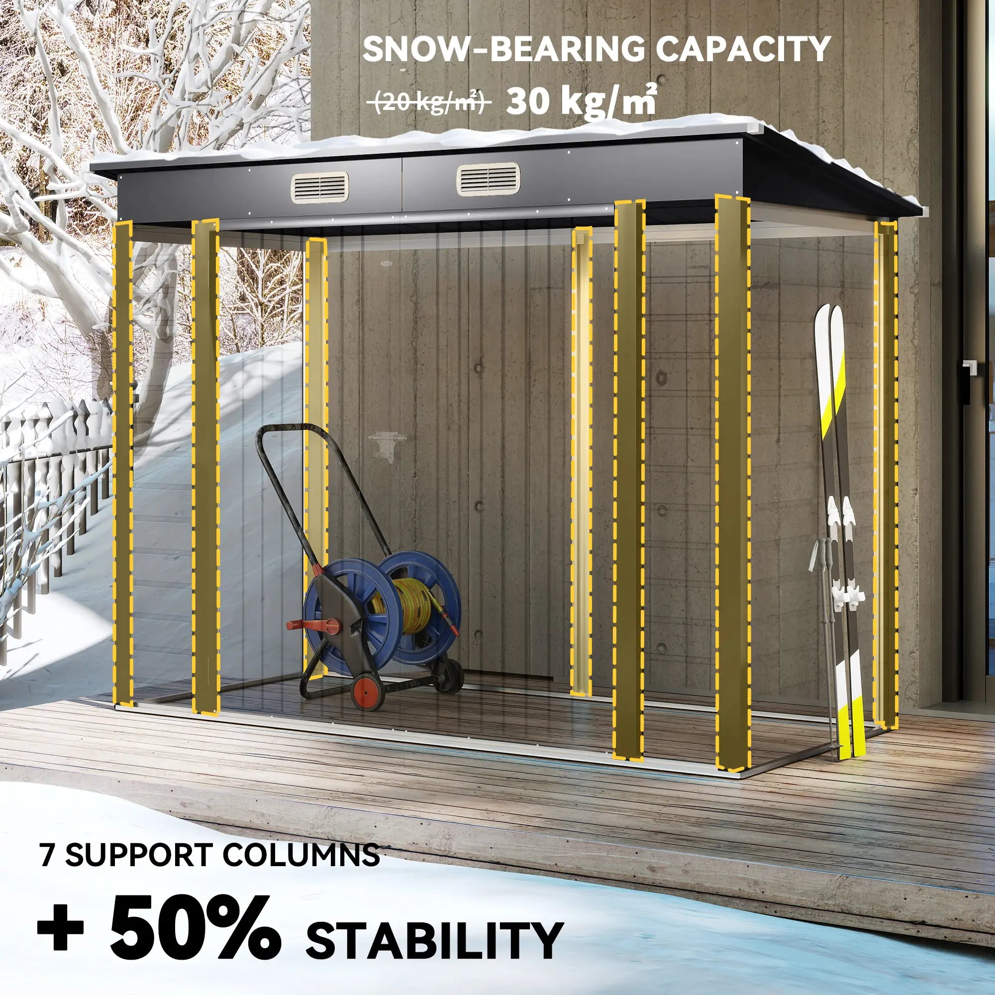 8 x 4FT Galvanized Metal Garden Shed, Double Doors, 2 Vents, Grey Sheds at Gallery Canada