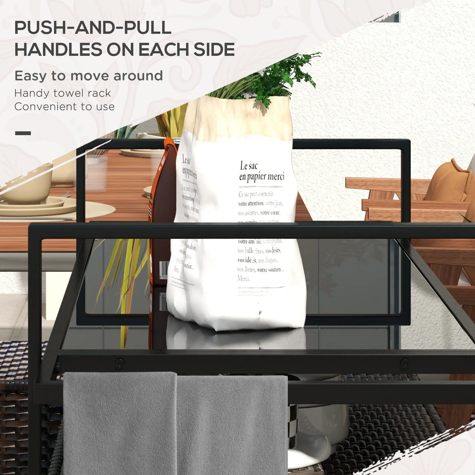 2-Tier PE Rattan Bar Cart, Glass Top Outdoor Kitchen Island, Mixed Brown, Brown Kitchen Islands & Kitchen Carts at Gallery Canada