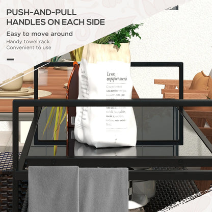 2-Tier PE Rattan Bar Cart, Glass Top Outdoor Kitchen Island, Mixed Brown, Brown Kitchen Islands & Kitchen Carts at Gallery Canada