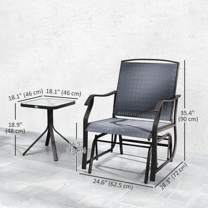 3 Piece Patio Glider Set, Breathable Mesh Seat, Glass Top Table, Grey Outdoor Gliders at Gallery Canada