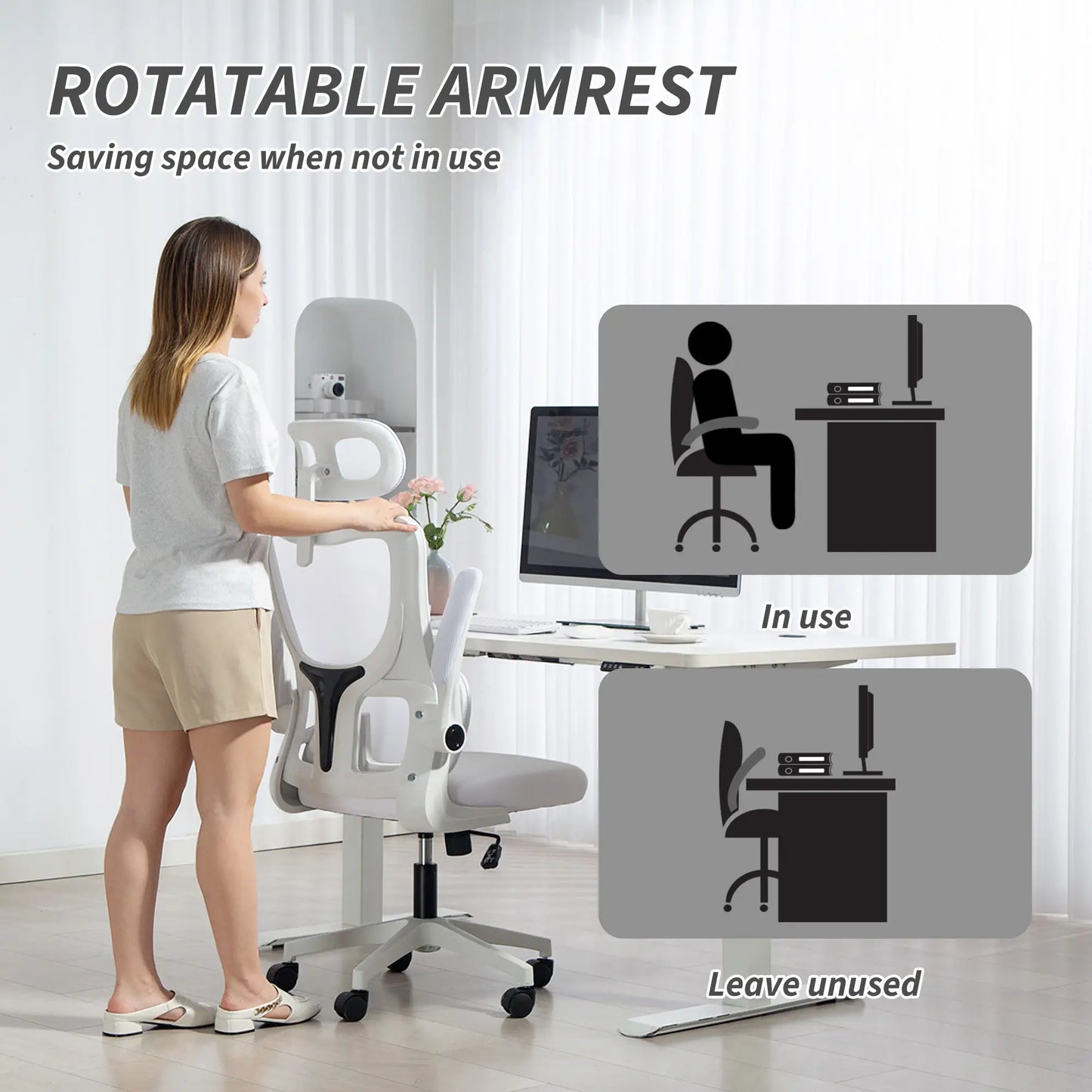 High Back Office Chair, Mesh Computer Chair, Adjustable Height, Cream White Office Chairs at Gallery Canada