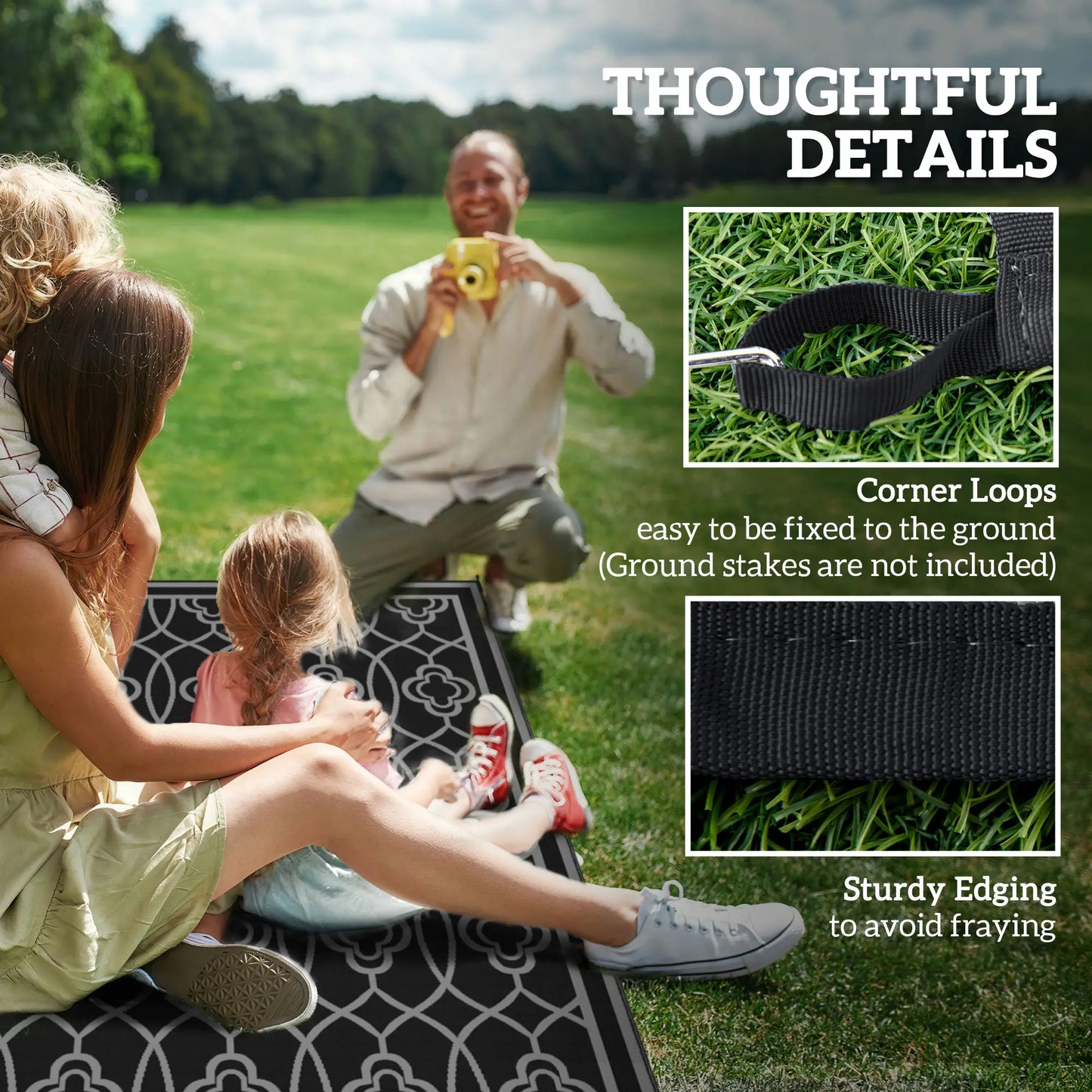 9' x 18' Outdoor RV Rug, Reversible Patio Floor Mat, Black and Grey Garden Decor at Gallery Canada
