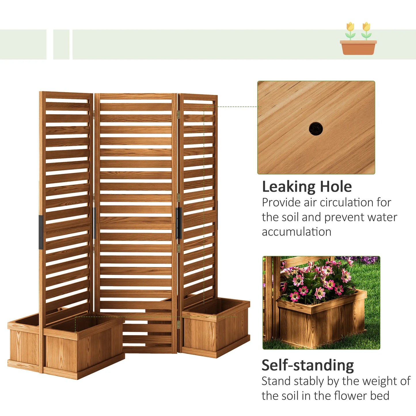 Outdoor Privacy Screen, Wood Panel with 4 Planter Boxes, Raised Bed, 3 Panels Side Awnings at Gallery Canada