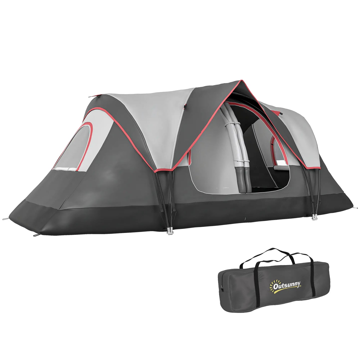 6-8 Man Camping Tent, 2000mm Waterproof Rainfly, Carry Bag, Dark Grey Camping Tents at Gallery Canada