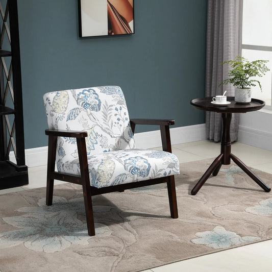 Mid-Century Modern Accent Chair, Retro Fabric Armchair, Wooden Arm, Floral Accent Chairs Flower Pattern at Gallery Canada