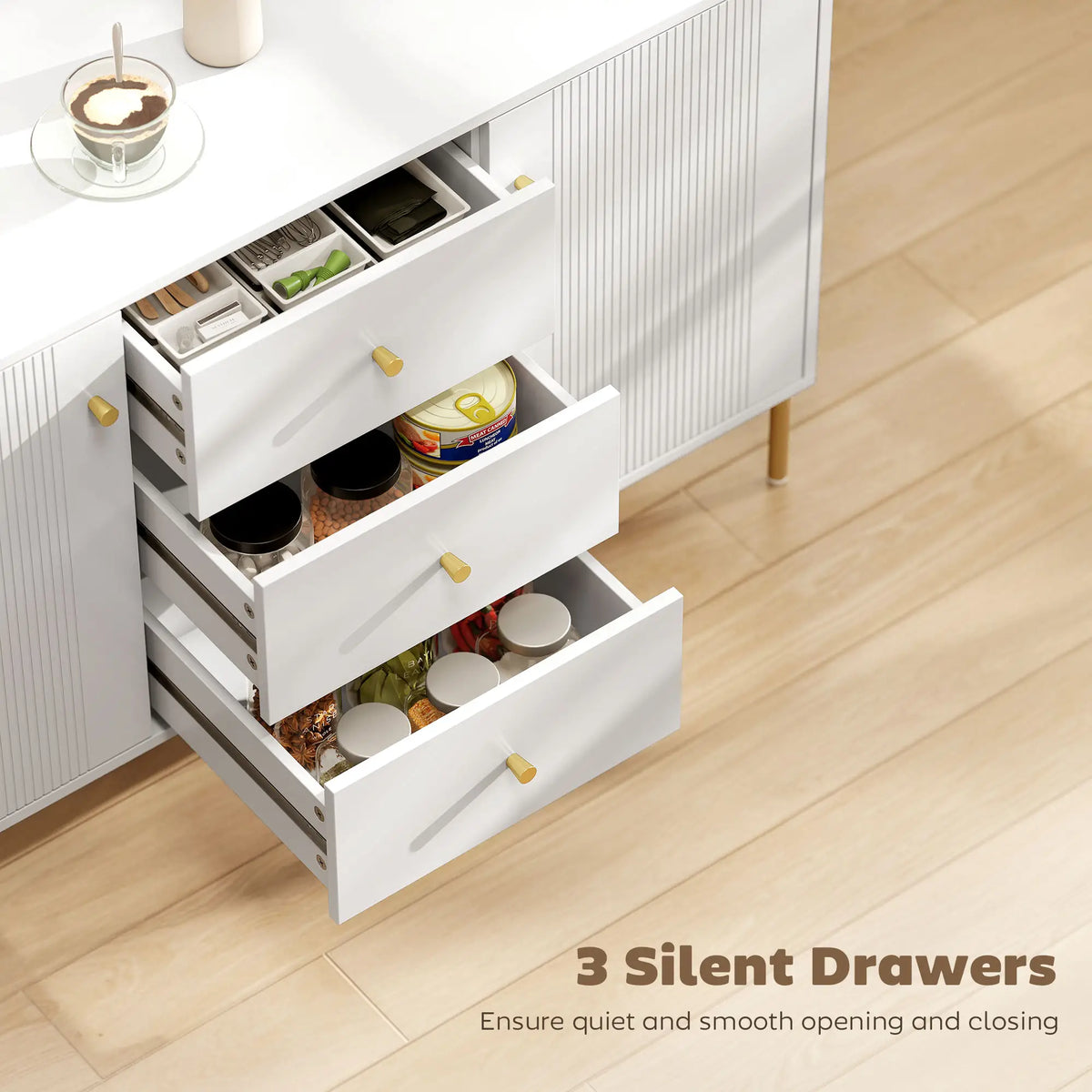 Buffet Cabinet, Modern Sideboard with 3 Drawers and 2 Shelves, White