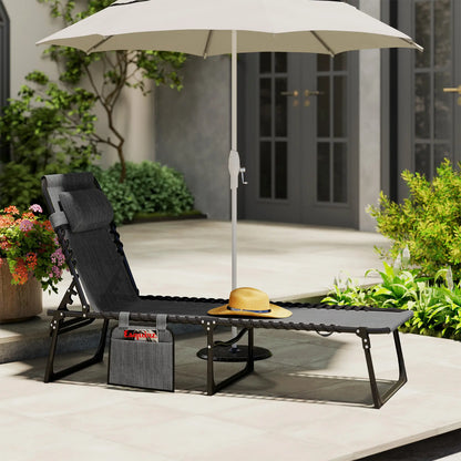 Outdoor Folding Chaise Lounge, Adjustable Backrest, Removable Pillow, Mixed Grey, Grey