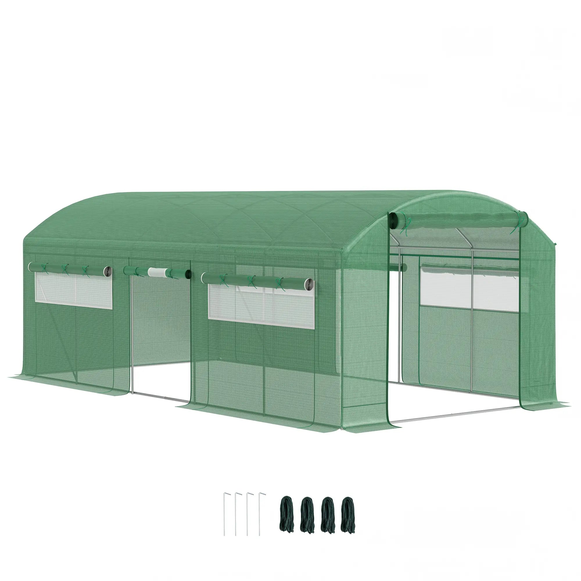 19.5' x 10' x 7.5' Walk-In Greenhouse, 3 Roll-Up Doors, Mesh Windows, Green Tunnel Greenhouses at Gallery Canada