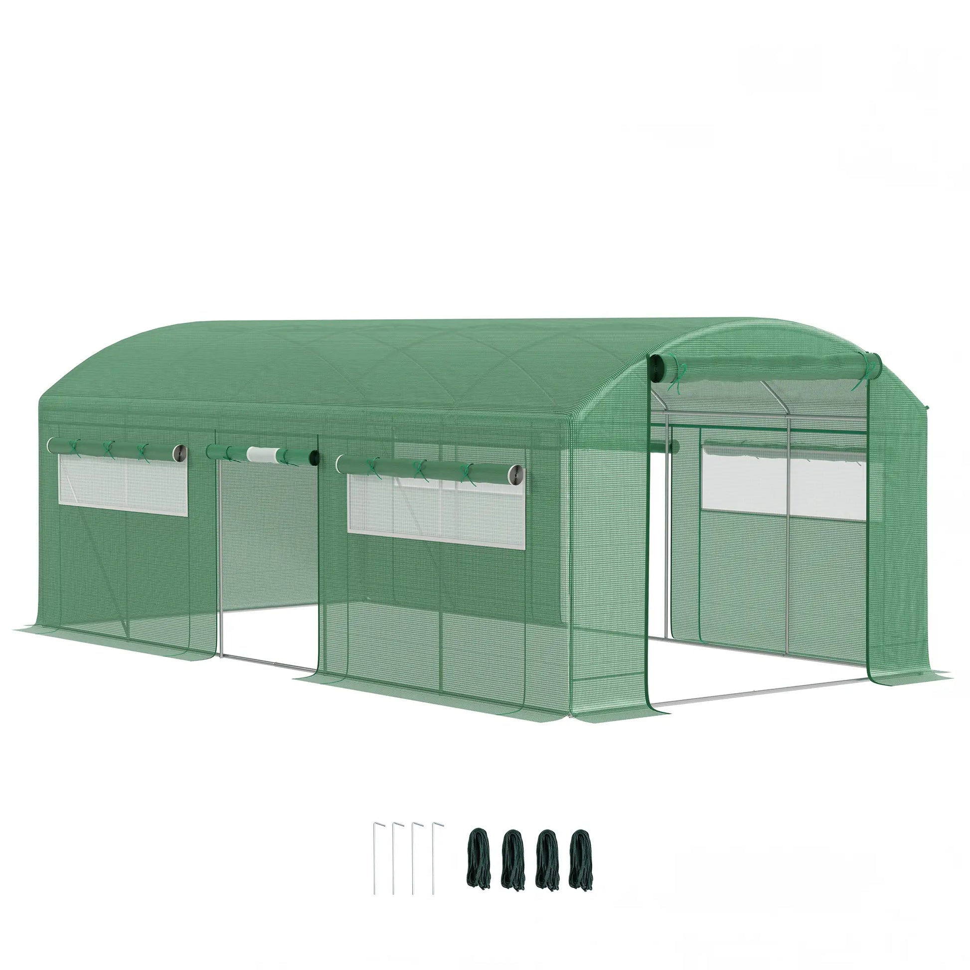 19.5' x 10' x 7.5' Walk-In Greenhouse, 3 Roll-Up Doors, Mesh Windows, Green Tunnel Greenhouses at Gallery Canada