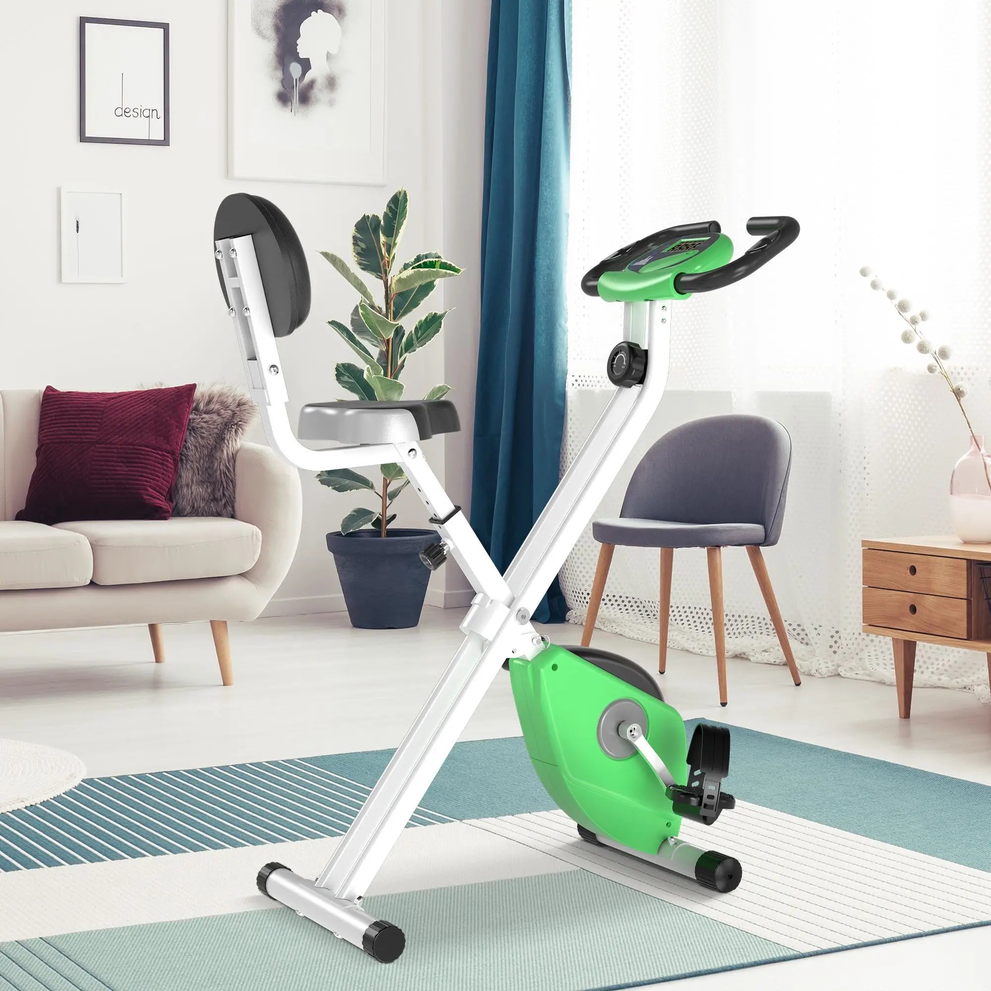 Foldable Indoor Stationary Bike, 8-Level Magnetic Resistance, Green Exercise & Stationary Bikes at Gallery Canada