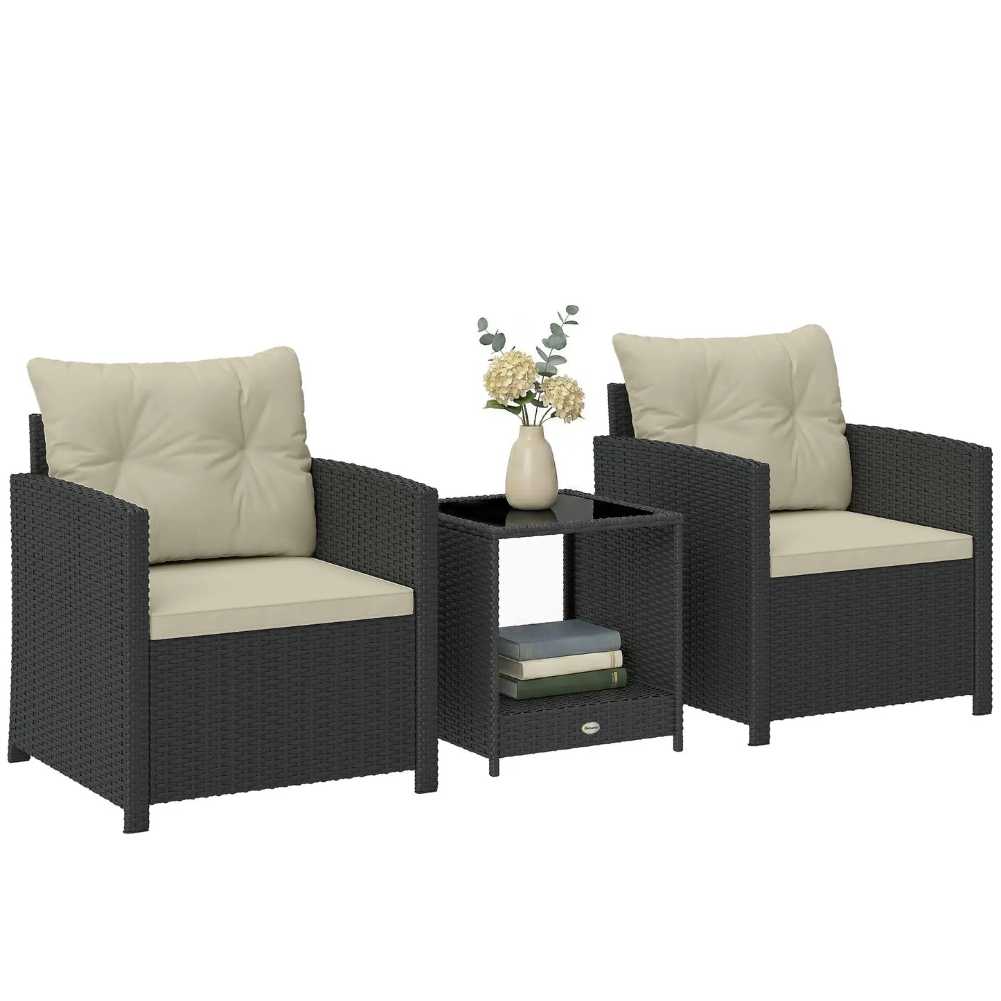 3 Piece Wicker Patio Set, 2-Tier Glass Top Table, Beige Bistro Sets at Gallery Canada