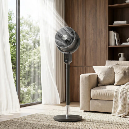 20dB Standing Fan for Bedroom, 70°+90° Auto Oscillating Fan with 8 Speeds, Remote Control, 12H Timer, Adjustable Height Stand Fans at Gallery Canada