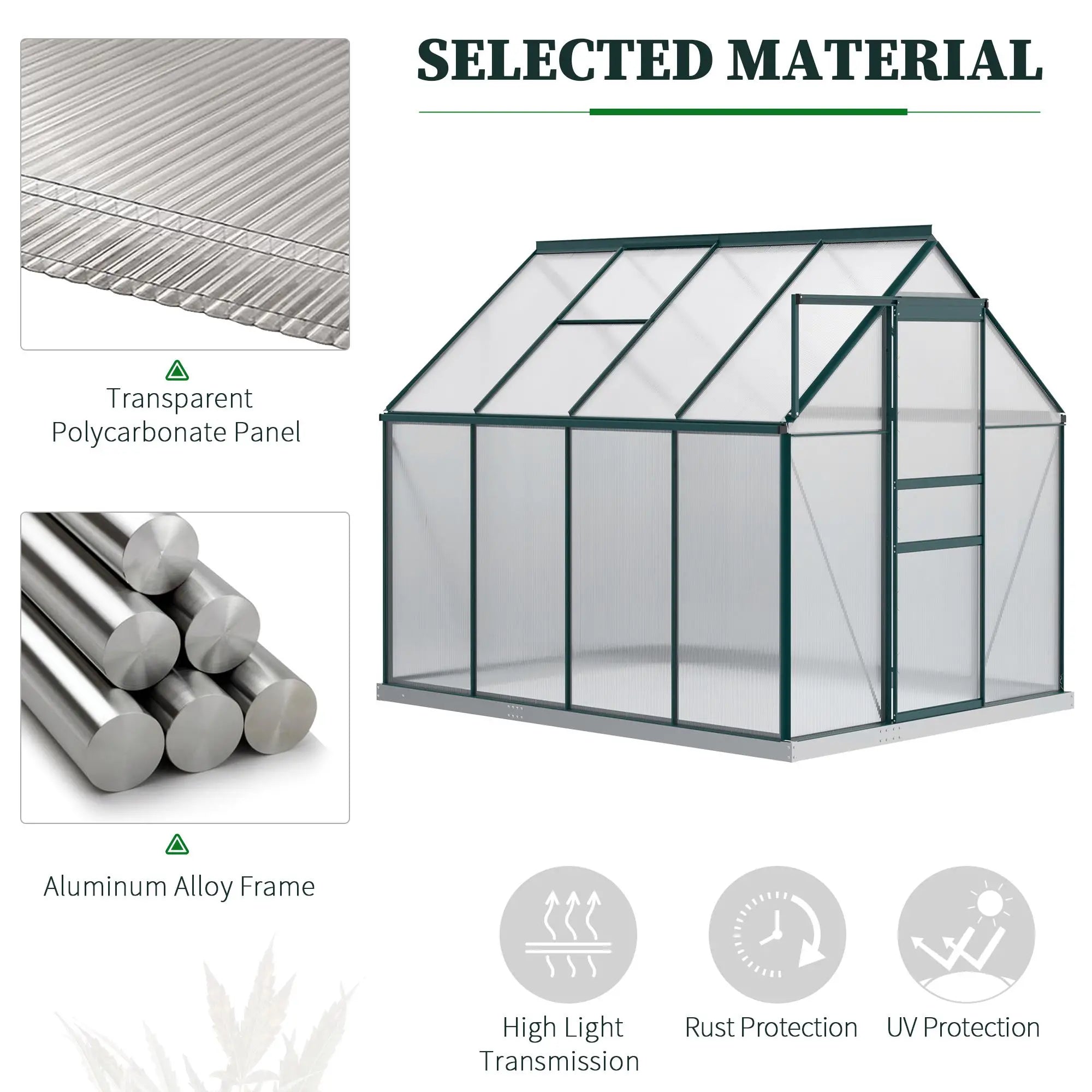 6' x 8' x 6.5' Polycarbonate Greenhouse, Walk-in, Adjustable Roof Vent, Green Walk In Greenhouses at Gallery Canada