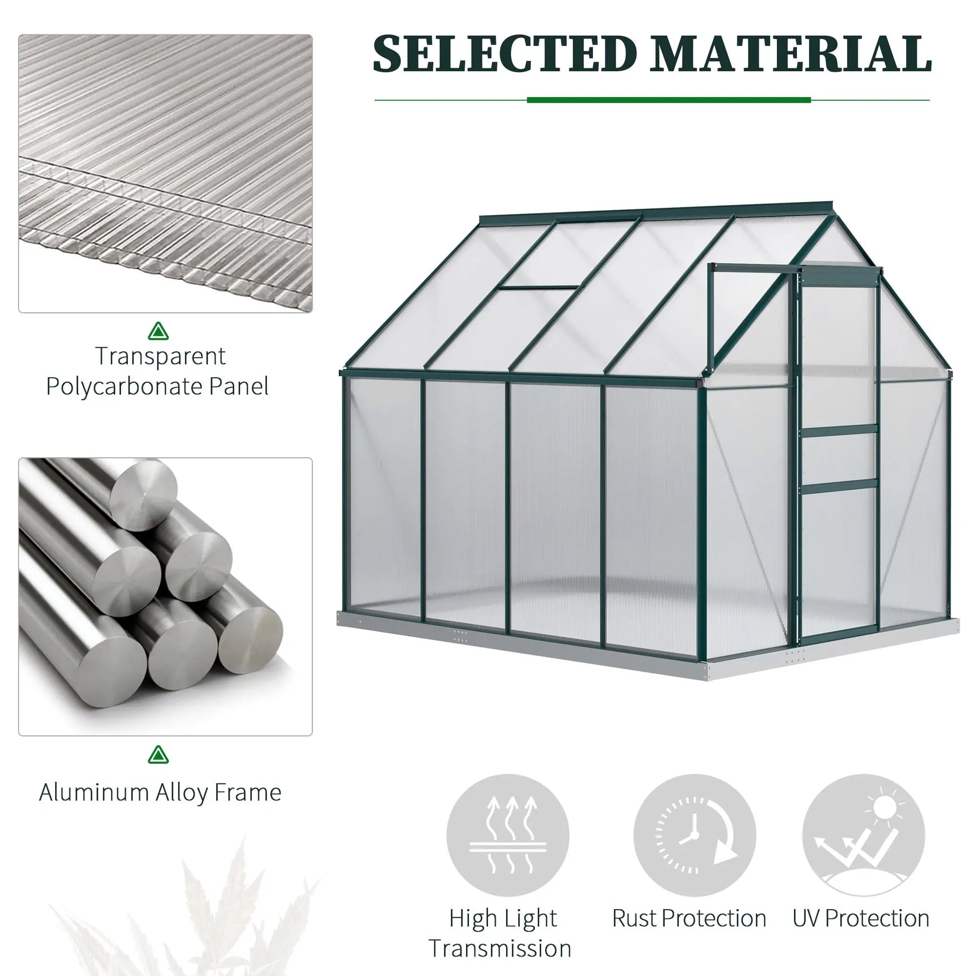 6' x 8' x 6.5' Polycarbonate Greenhouse, Walk-in, Adjustable Roof Vent, Green Walk In Greenhouses at Gallery Canada