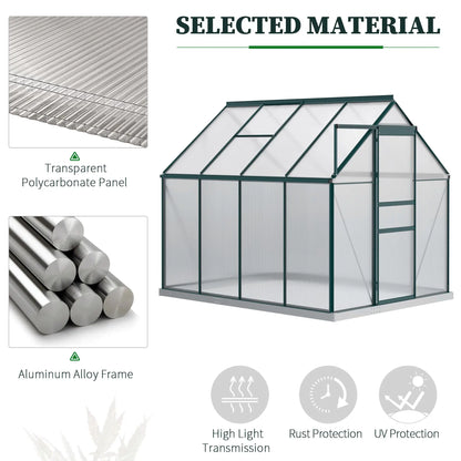 6' x 8' x 6.5' Polycarbonate Greenhouse, Walk-in, Adjustable Roof Vent, Green Walk In Greenhouses at Gallery Canada