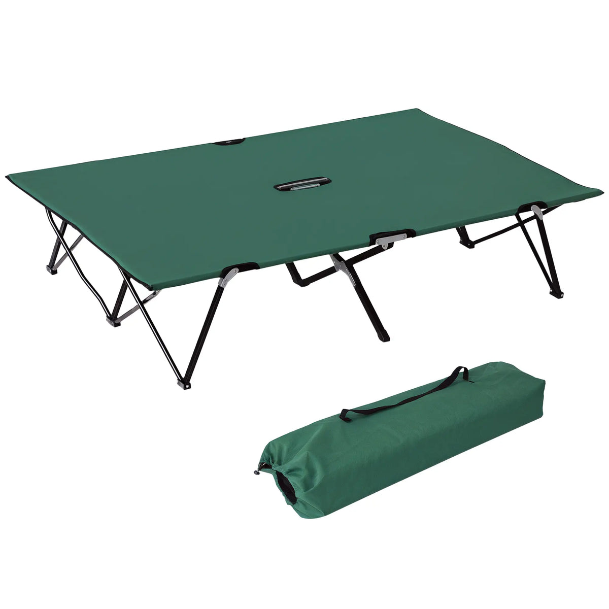 76" Two Person Folding Camping Cot, Portable Military Bed, Green Camping Cots Green at Gallery Canada
