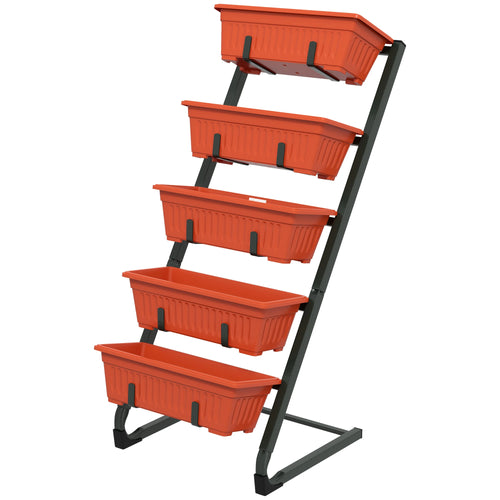 5-Tier Vertical Garden Planter, 5 Container Boxes, Outdoor Plant Stand, Red
