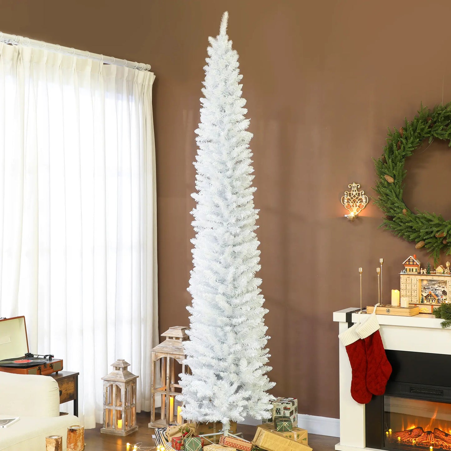 9ft Christmas Tree, Colorful DIY Synchronized LEDs, Hinged Pencil, White, White Pencil Christmas Trees at Gallery Canada