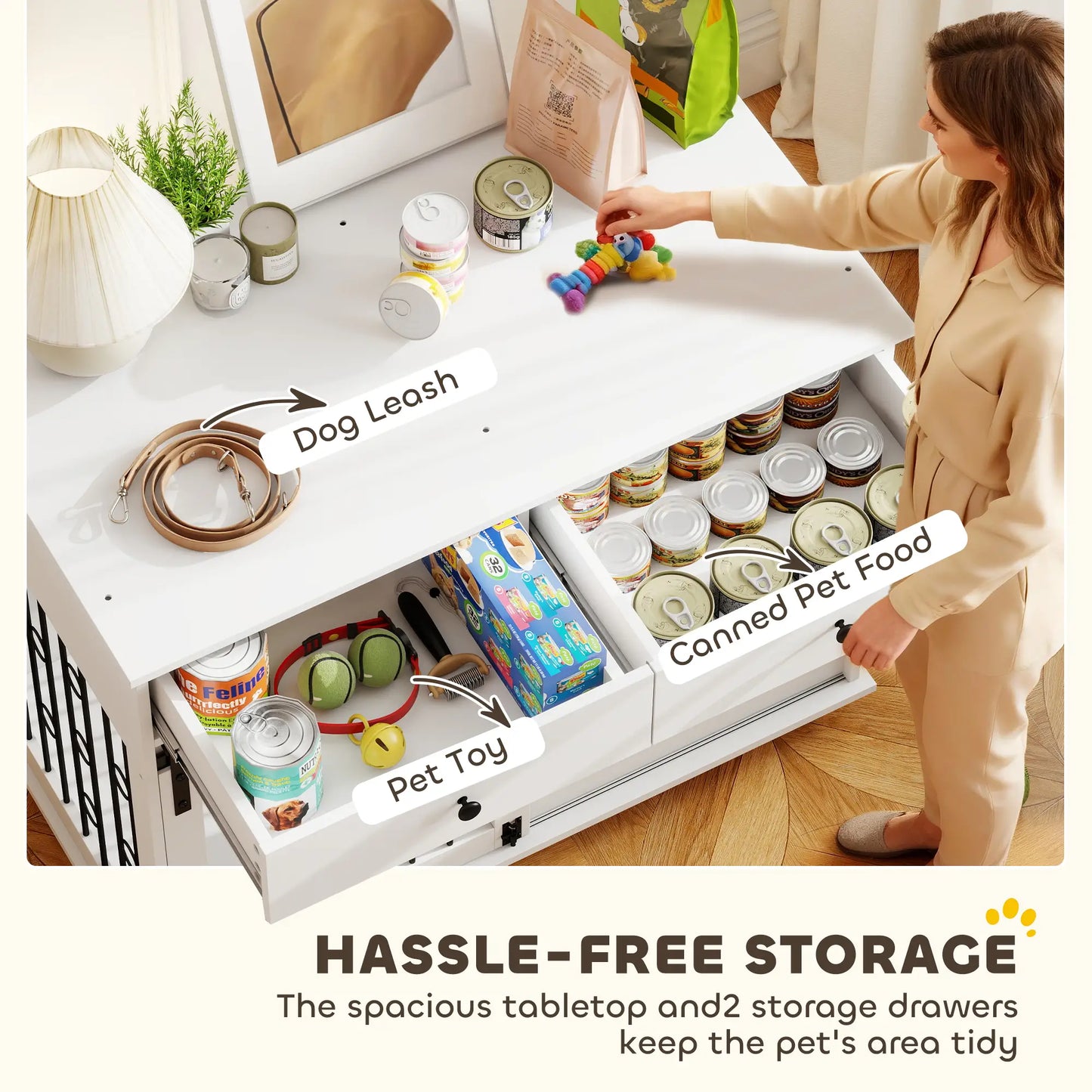 39 Inch Dog Crate Furniture, Indoor Kennel with Drawers, Wheels, Oak Dog Cages & Crates at Gallery Canada