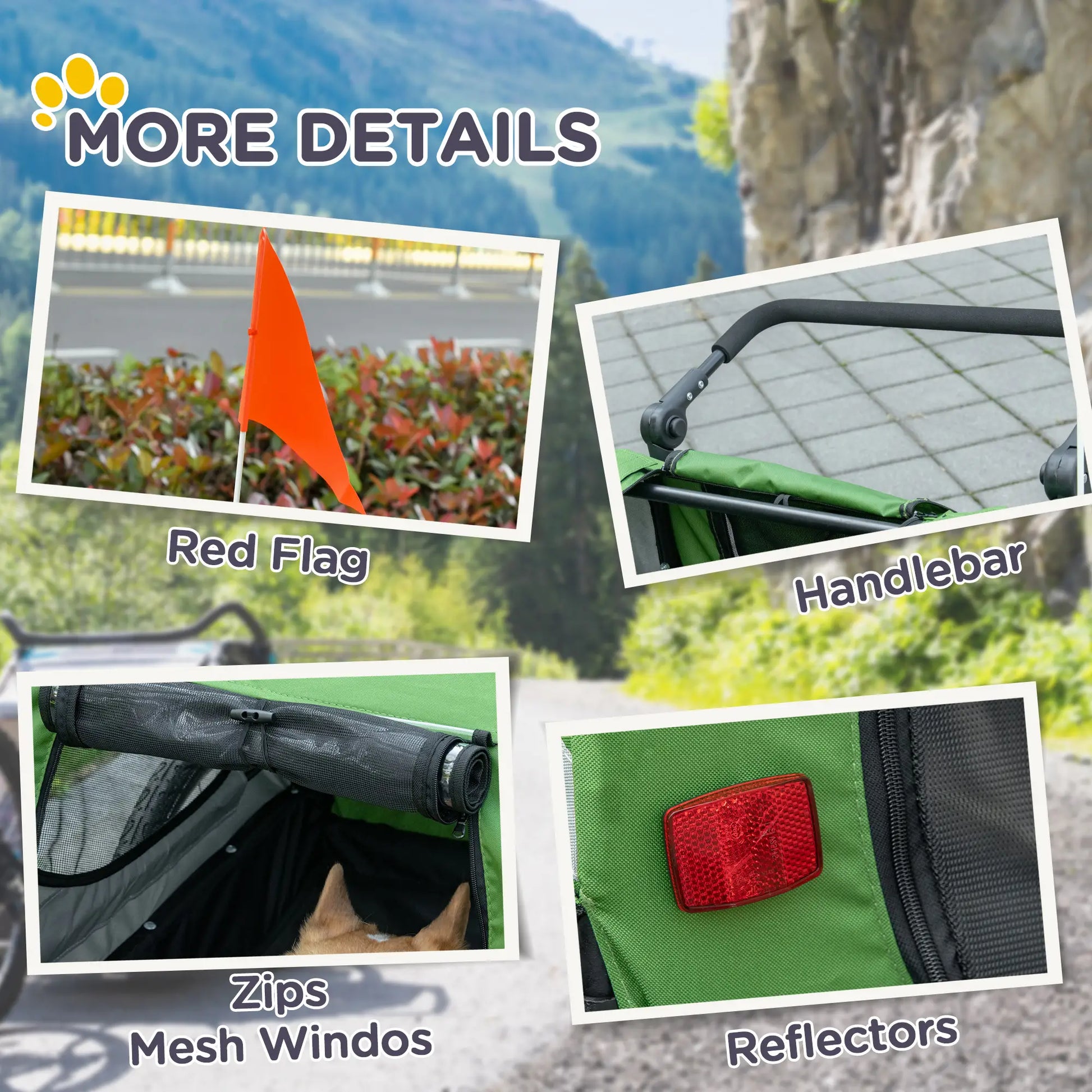 Dog Bike Trailer, 2-in-1 Pet Stroller, Universal Wheel Reflectors, Green Dog Bike Trailers & Strollers at Gallery Canada