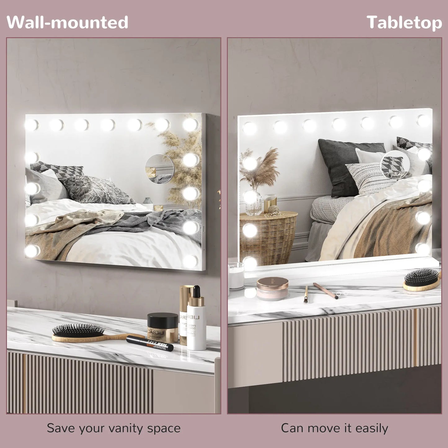 Hollywood Makeup Mirror With Lights, 3 Lighting Modes, USB Charging, White