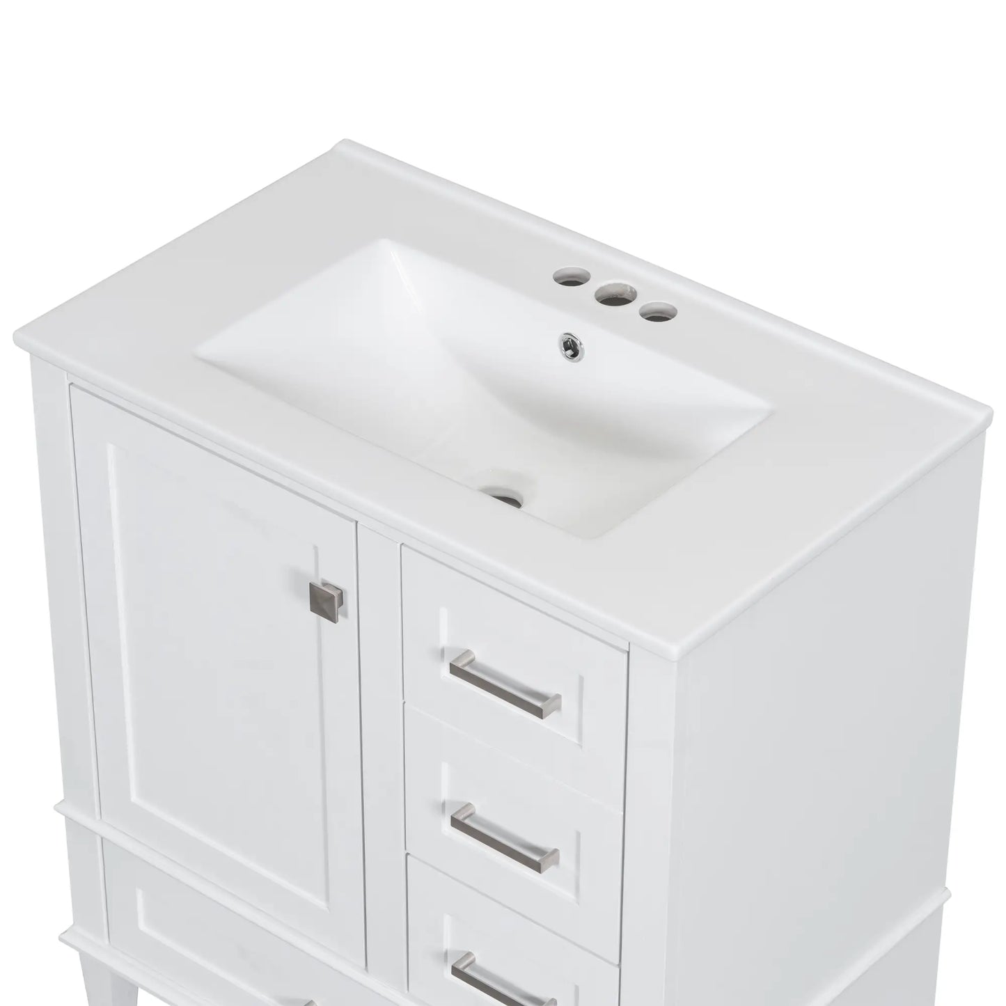 Solid Wood Bathroom Vanity, Sink Combo, Soft-Close Door, 3 Drawers, 30" L x 18" W x 34" H, White Sink Cabinets at Gallery Canada