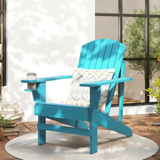 Classic Adirondack Chair, Garden Deck Chair with Cup Holder, Turquoise Patio Chairs Turquoise at Gallery Canada