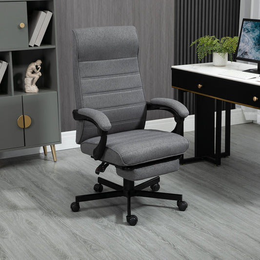 Computer Desk Chair, High-Back Office Chair, Reclining Chair with Adjustable Height, Footrest and Swivel Wheels, Grey - Gallery Canada
