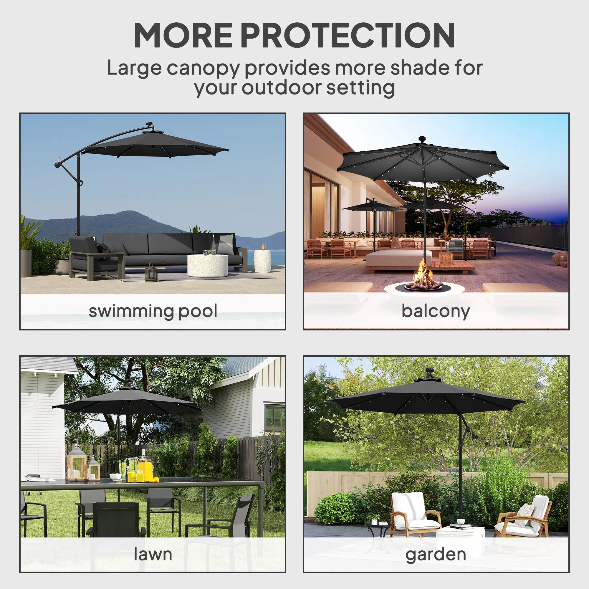 10ft Banana Umbrella, Solar Lights, Adjustable Angle, Patio Backyard, Black Offset Cantilever Umbrellas at Gallery Canada