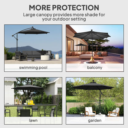 10ft Banana Umbrella, Solar Lights, Adjustable Angle, Patio Backyard, Black Offset Cantilever Umbrellas at Gallery Canada