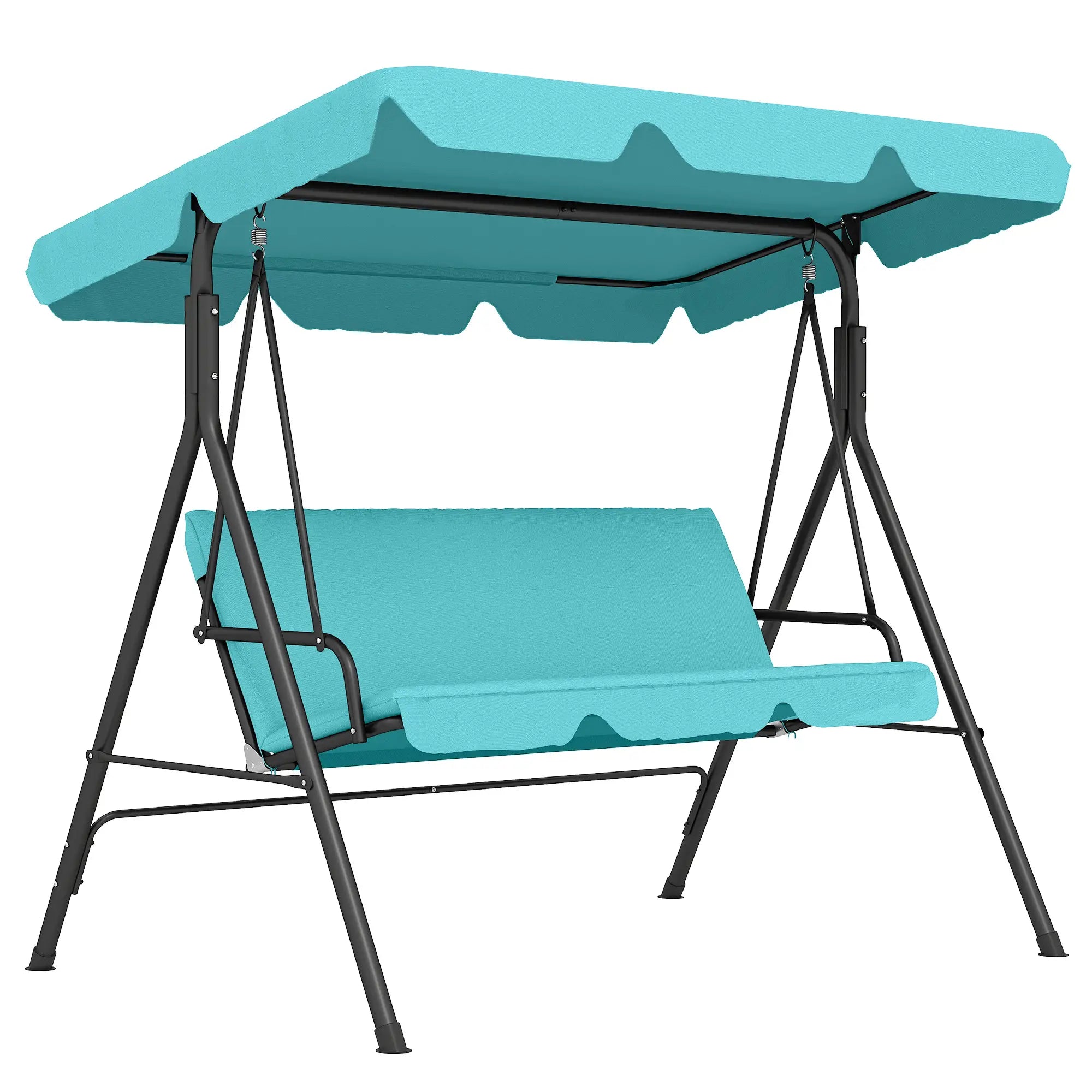 3-Seater Outdoor Porch Swing, Adjustable Canopy, Teal Porch Swings with Canopy at Gallery Canada
