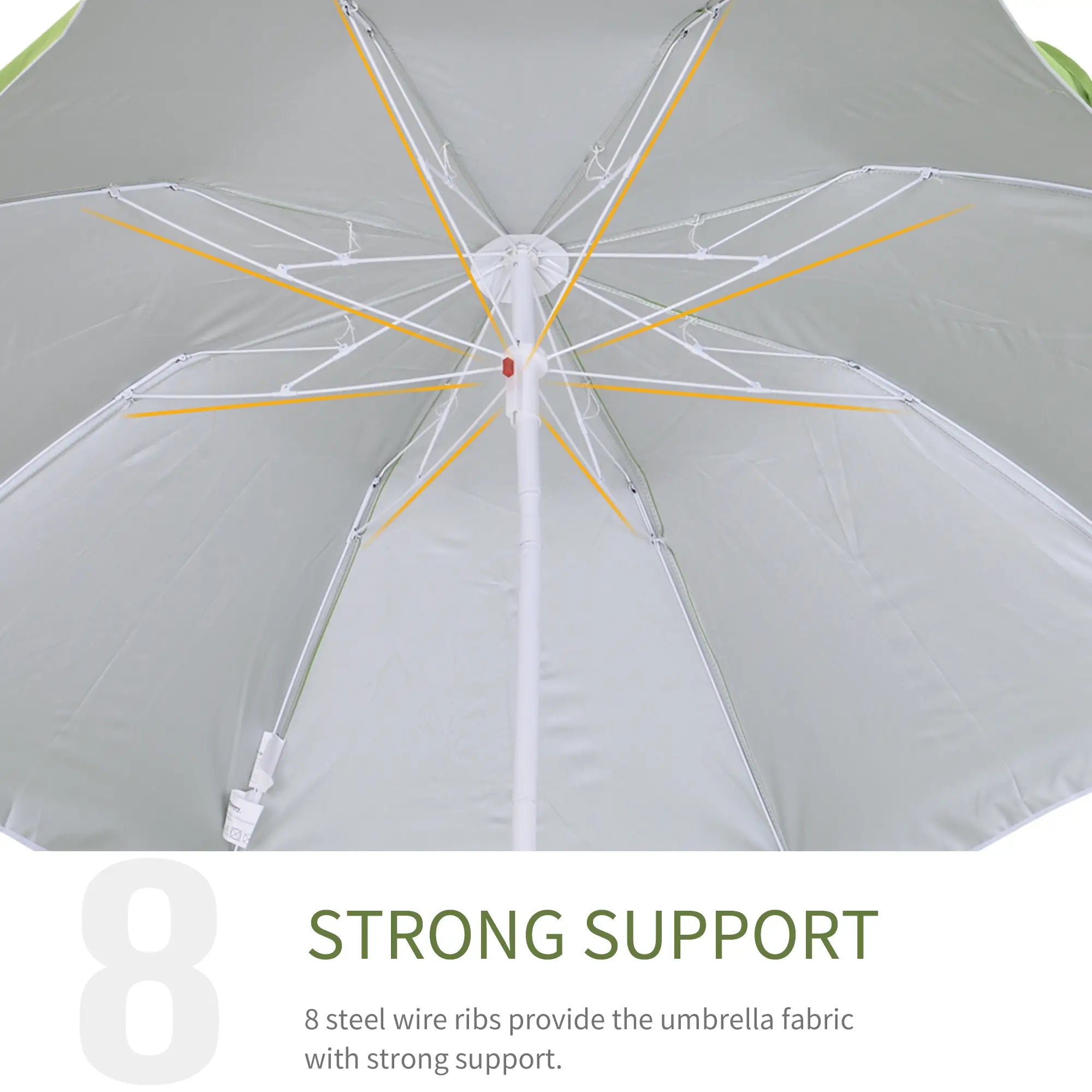 6.7ft Beach Umbrella, Push Button Tilt, Carry Bag, 8 Ribs, Green Beach Umbrellas at Gallery Canada