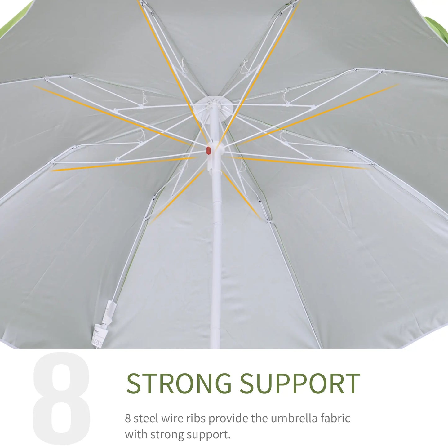 6.7ft Beach Umbrella, Push Button Tilt, Carry Bag, 8 Ribs, Green Beach Umbrellas at Gallery Canada