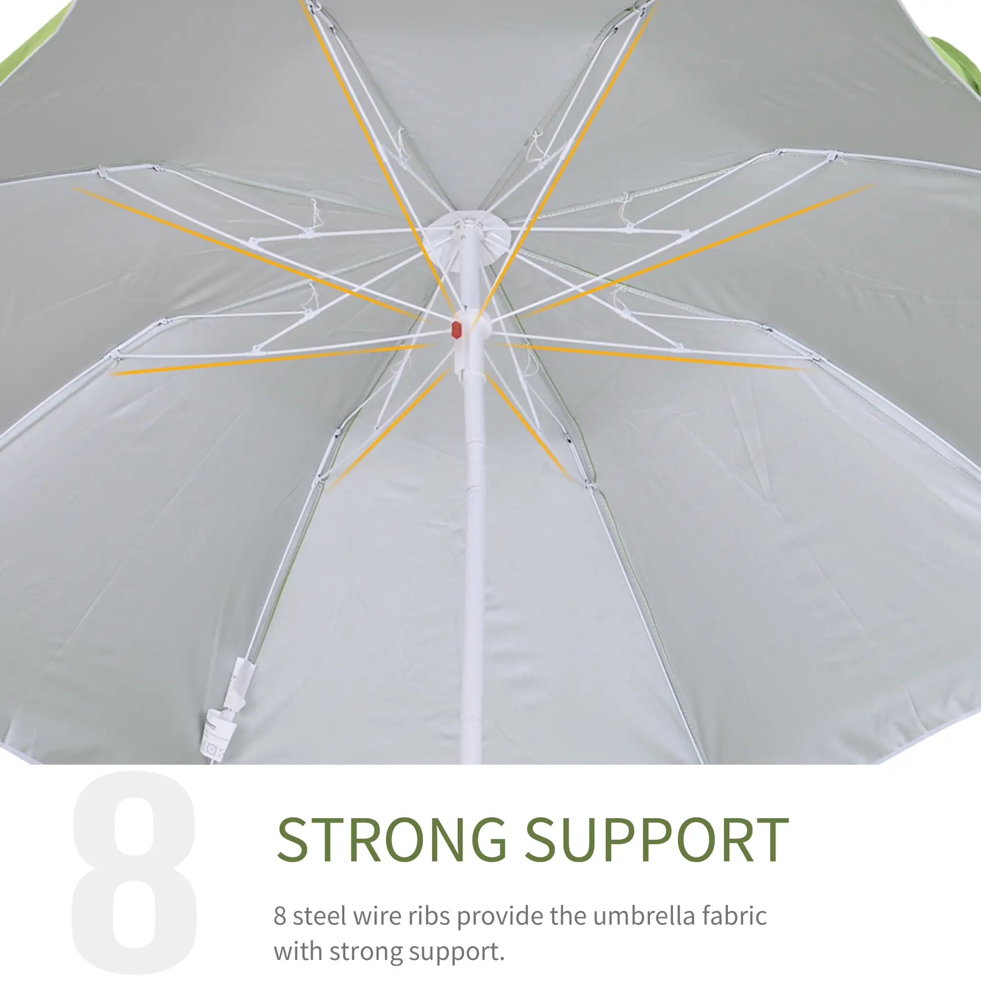 6.7ft Beach Umbrella, Push Button Tilt, Carry Bag, 8 Ribs, Green Beach Umbrellas at Gallery Canada
