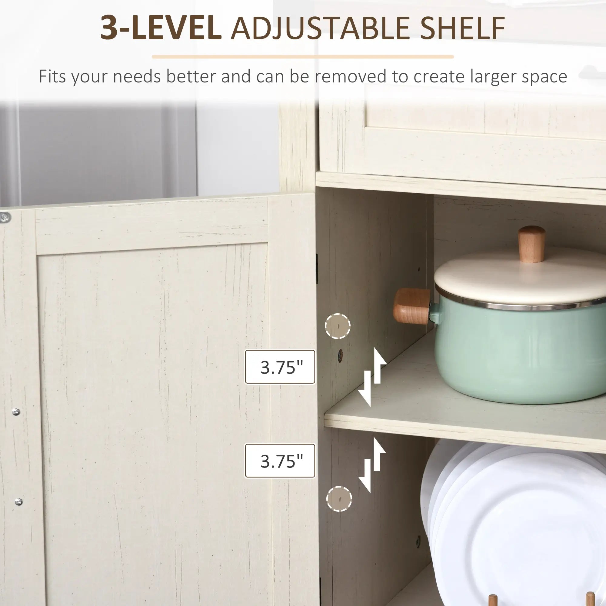 Farmhouse Kitchen Cabinet, Sideboard with 2 Barn Doors, Drawer, White Bar Cabinets at Gallery Canada